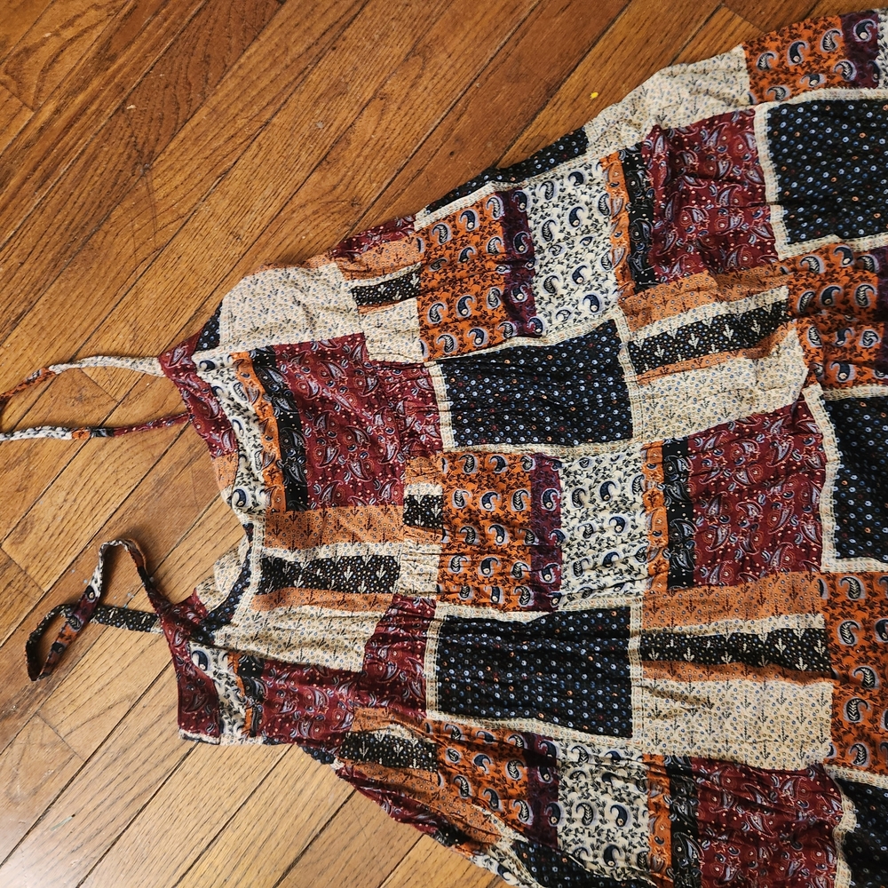 NATURAL LIFE Patchwork Maxi Dress in Rust, Navy & Cream